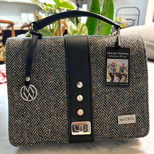 Genuine Irish Tweed Satchel, boho, brand new with tags, gray, silver buckle